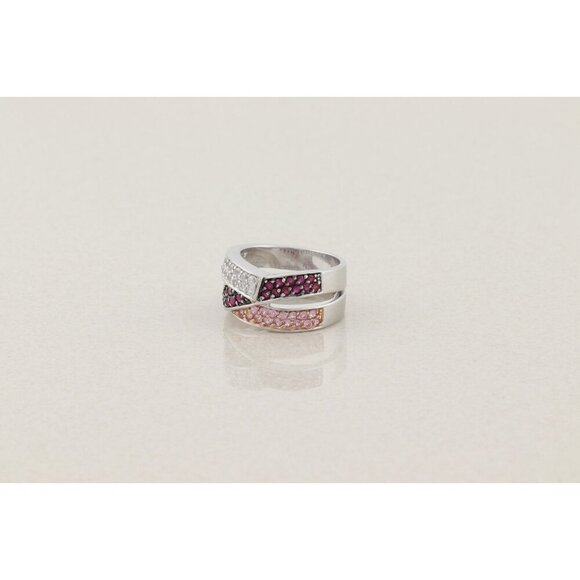 Sterling Silver White, Pink, Dark Pink Topaz Band Ring Size 8 Thick Band - Picture 5 of 7
